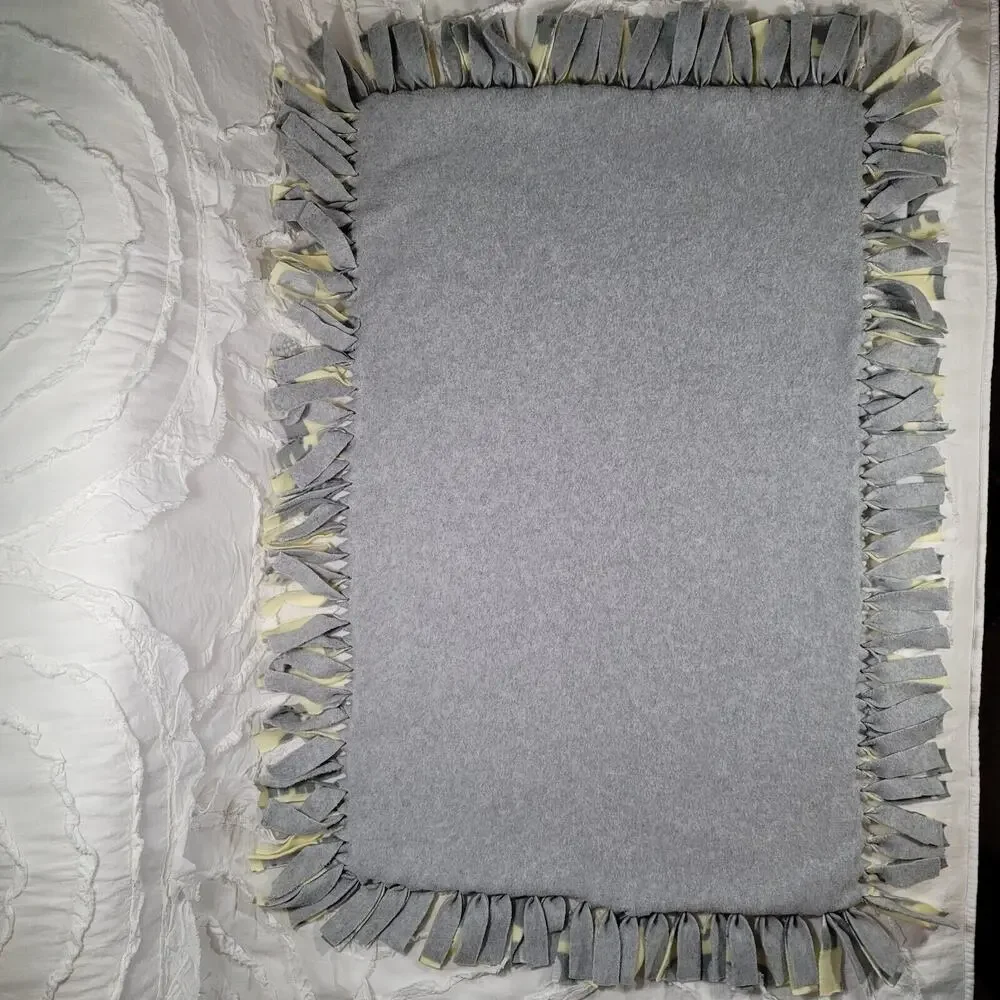 Elephant Baby Blanket Yellow No Sew Tie Knot Fringe Handmade Reversible